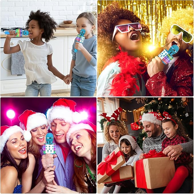 BlueFire 4 in 1 Karaoke Wireless Microphone with LED Lights, Portable Microphone for Kids, Great Toys for Kids, Girls, Boys and Adults (Blue)