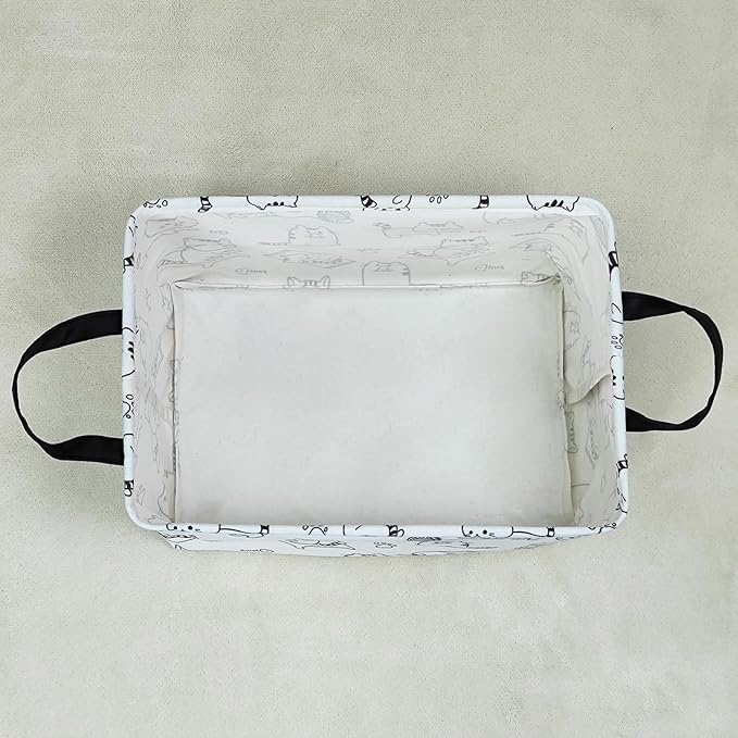 LANGYASHAN Rectangular Storage Bin Collapse Canvas Fabric Cartoon Storage Basket with Handles for Organizing Home Kitchen Boys and Girls Toys Office Closet Shelf Baskets (Rec Cat)