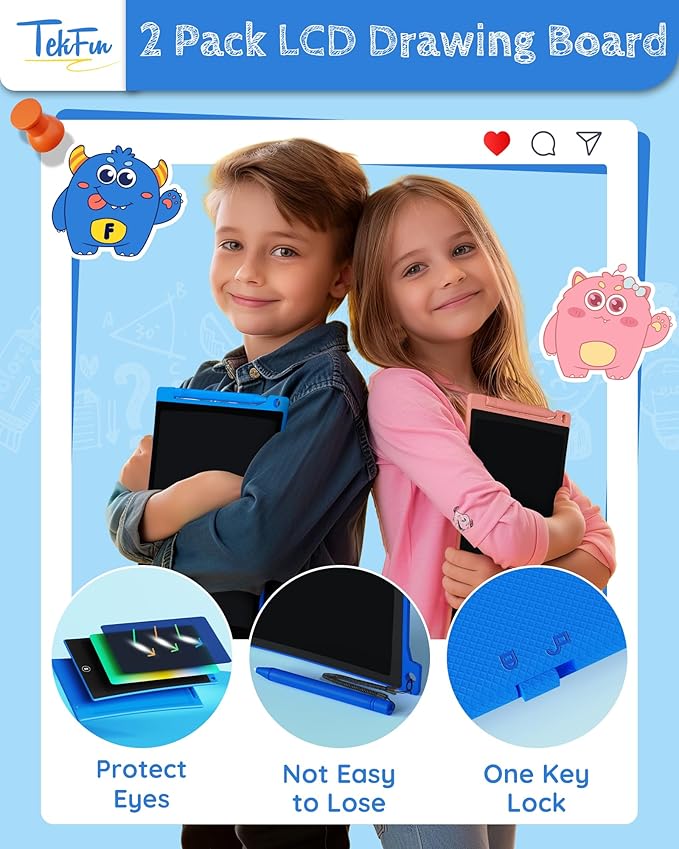 TEKFUN Kids Toys,10in 2 Pack LCD Writing Tablet Coloring Doodle Drawing Board Pad for Kids with Stylus, Car Trip Educational Toys Easter Toys Birthday Gift for Toddlers 3 4 5 6 7 Kids Girls Boys
