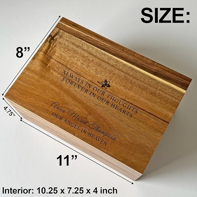 Pet Memory Box - Personalized Pet Memorial Boxes, Loss of a Pet Keepsake Box Acacia Wood, Engraved Dog Remembrance Gift, Gift for Someone Who Lost a Dog, Cat, 11 x 8 x 4,75 in