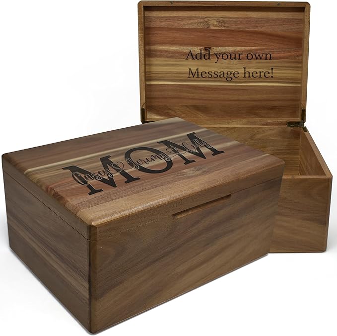 Gifts for Mom Birthday Unique - Wooden Keepsake Box with Names, Personalized Mothers Day Gifts from Son Acacia Wood Storage for Memories, Grandma Keepsake Box, Gift for Mom Bday, 11.5x8.5x5.5 in