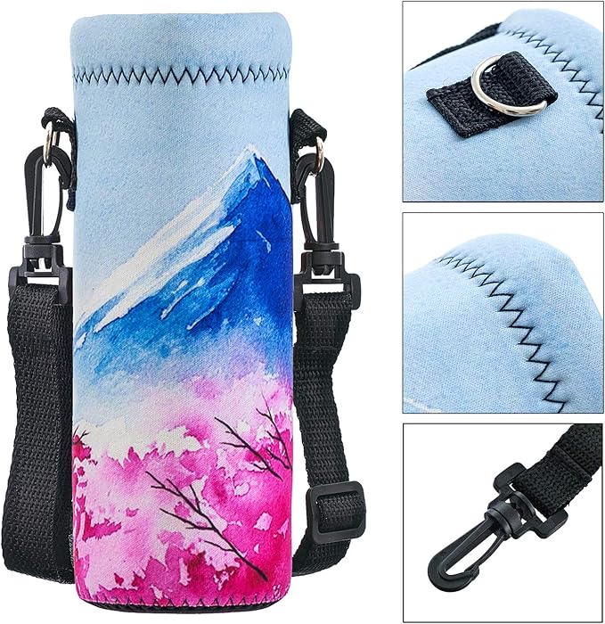 Neoprene Water Bottle Carrier Bag with Adjustable Shoulder Strap for Men Women Walking Hiking,Portable Insulated Holder Case for Stainless Steel/Glass/Plastic Bottles