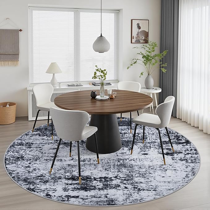 Round Area Rug for Living Room: 8 ft Washable Modern Abstract Soft Thin Rug - Image 3