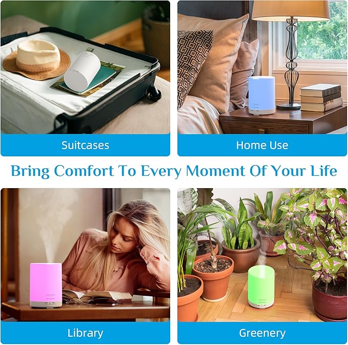 ASAKUKI Essential Oil Diffuser, 5-in-1 Quiet Humidifier, Home Fragrance Aroma Diffuser with 7 LED Color Changing Light and Auto-Off Switch (Pure White)
