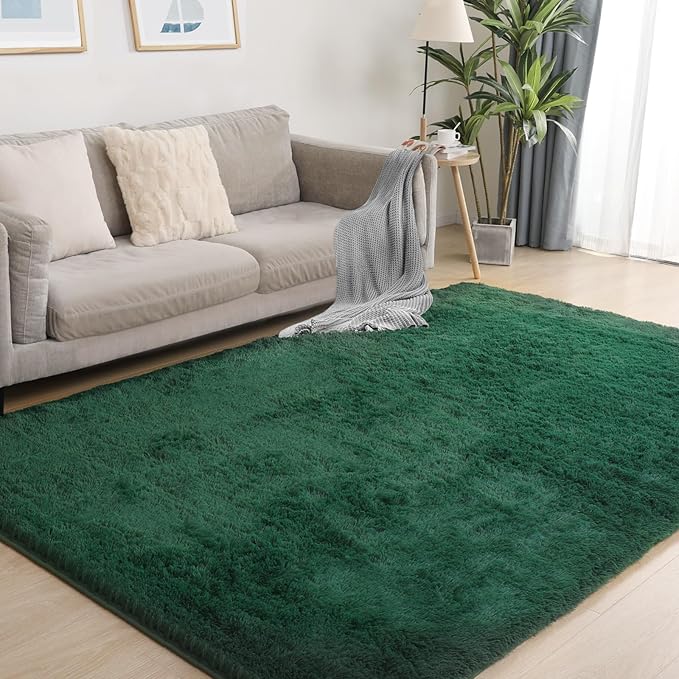 Ultra Soft 9x12 Green Area Rug, Fluffy Plush Rugs for Living Room, Non-Slip Indoor Carpet for Bedroom, Nursery, Study Room, Kids Room, Room Decor