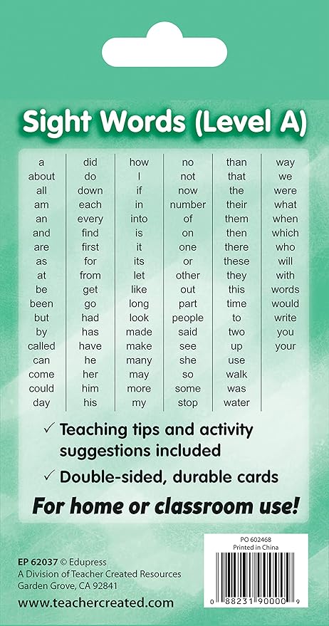 Teacher Created Resources Sight Words Flash Cards - Level A (EP62037), 3-1/8" x 5-1/8"