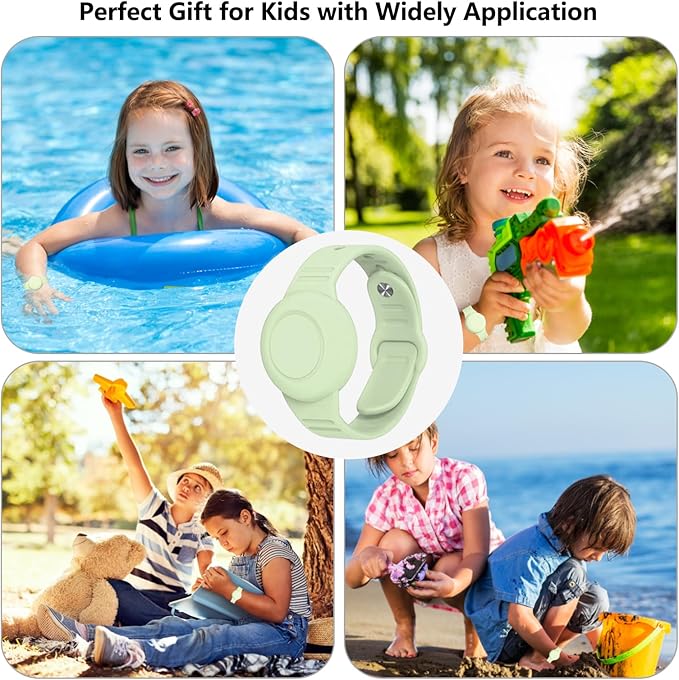 Waterproof Airtag Bracelet for Kids,Hidden Airtag Wristband Kids,Anti-Lost Silicone Apple Airtag Holder Case for Toddler,Airtag Case Cover Accessories Watch Band GPS Tracker for Child-Green