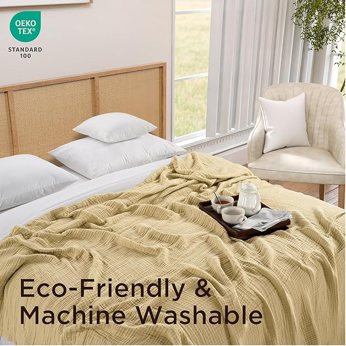 Threadmill Summer Muslin Twin Blanket | 4-Layer Gauze for Couch or Bed | Cozy All-Season Lightweight | 100% Cotton Ideal for Bed| Blanket