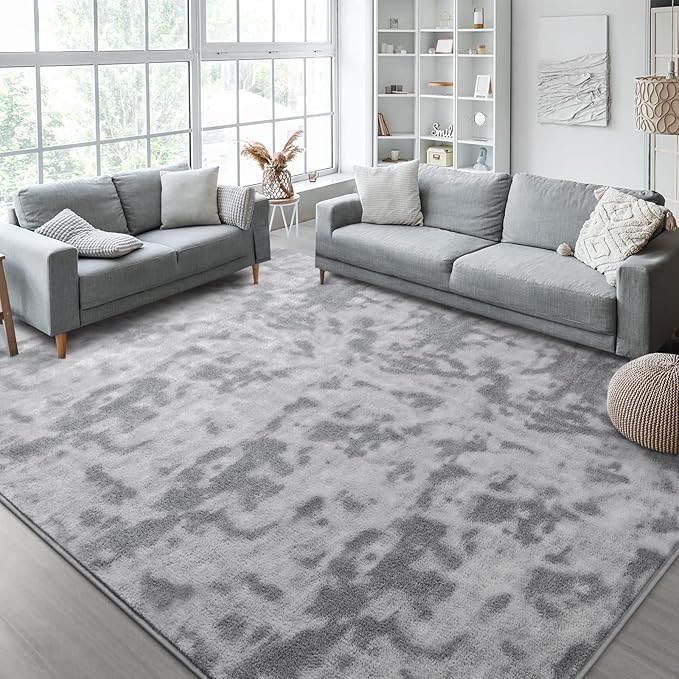 Kimicole 6x9 Washable Area Rugs for Living Room Bedroom, Large Low Pile Ulta-Thin Solid Color Rug, Non-Slip Soft Fluffy Carpet for Nursery Kids Room Dorm Room Home Decor (Light Grey)