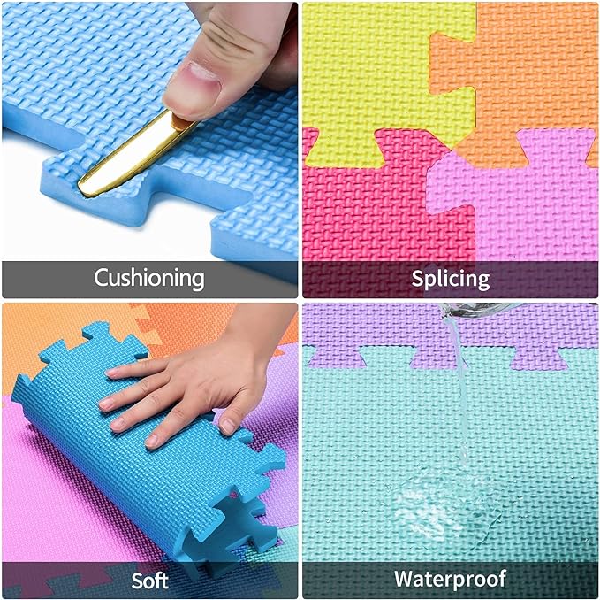 qqpp EVA Rubber 18 Tiles Interlocking Puzzle Foam Floor Mats - Baby Play Mat for Playing | Exercise Mat for Home Workout. Blue. QC-Gb18N