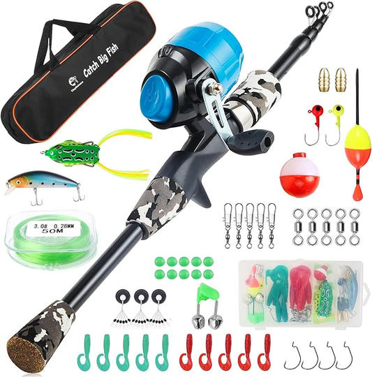 Kids Fishing Pole Kit Set，Portable Telescopic Fishing Rod and Reel Combo Full Kits for Boys, Girls, Beginner, Youth