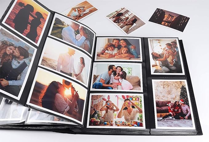 RECUTMS Photo Album 4x6 Holds 600 Photos Black Pages Large Capacity Leather Cover Wedding Family Baby Photo Albums Book Horizontal and Vertical Photos (Silver), 600 pockets