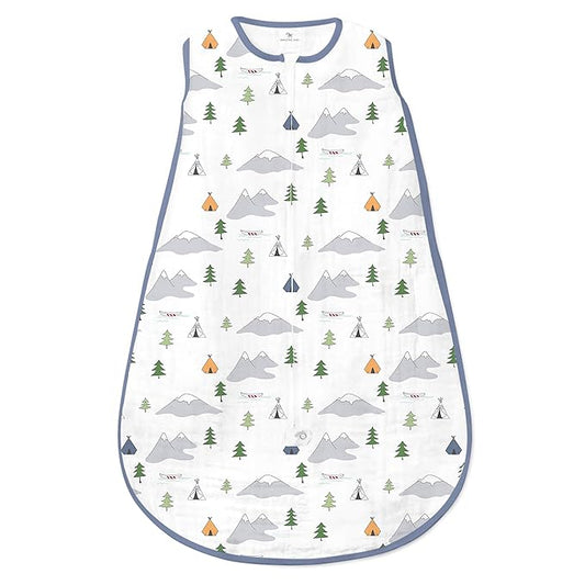 Amazing Baby Cotton Muslin Sleeping Sack, For Baby Boy or Girl, Wearable Blanket with 2-way Zipper, Outdoor Adventure, Denim, Large (12-18 Month)