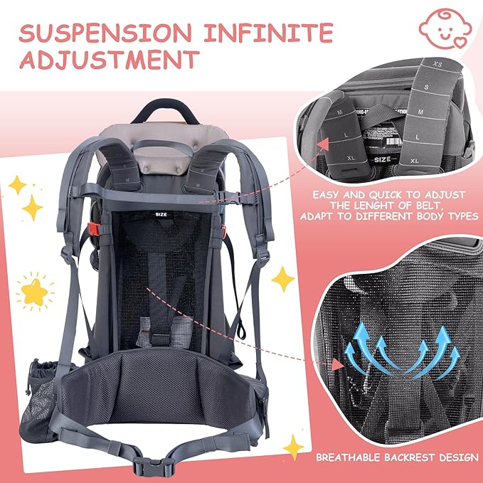 Wipha Baby Backpack Carrier, Toddler Carrier with Canopy, Adjustable and Safe Hiking Backpack for Baby(Creeper III-Black)