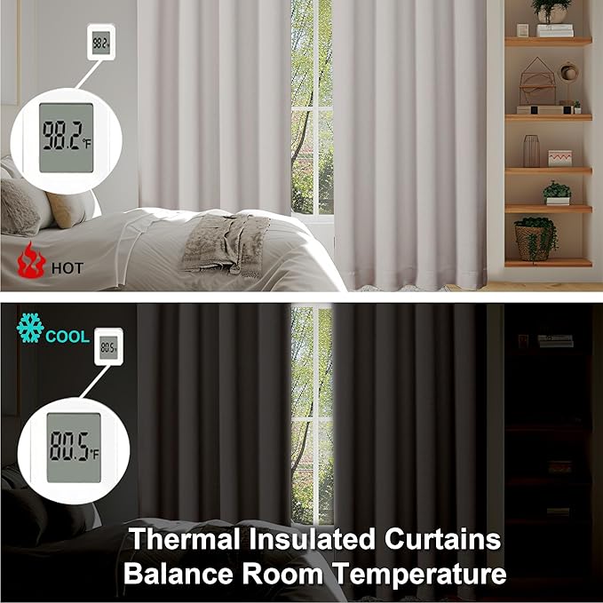 Simplebrand Ava Natural Short Blackout Curtains for Bedroom 45 Inches Long 2 Panels Set, Solid Thermal Insulated, Energy Saving Window Treatment Curtains Blackout Drapes, W40 x L45 Inch, Natural