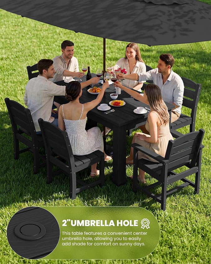 SERWALL HDPE Dining Set for 8: 2 Umbrella Hole Tables + 8 Chairs. Includes 8 - Image 5