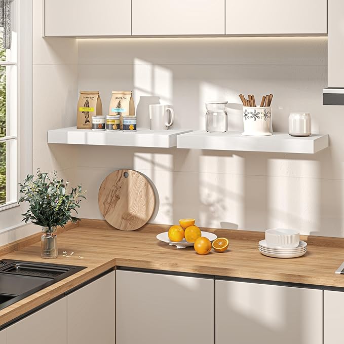 40Inch White Floating Shelves for Wall, 12 Inch Deep Shelves for Bedroom - Image 3