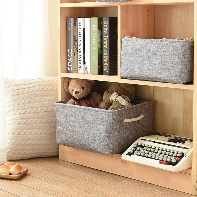 TheWarmHome Large Storage Bins Basket, 2 Pack Grey Fabric Storage Cubes for Changing Table Nursery Livingroom Kidsroom Playroom Toy, Collapsible Storage Baskets for organizing Shelves Closet