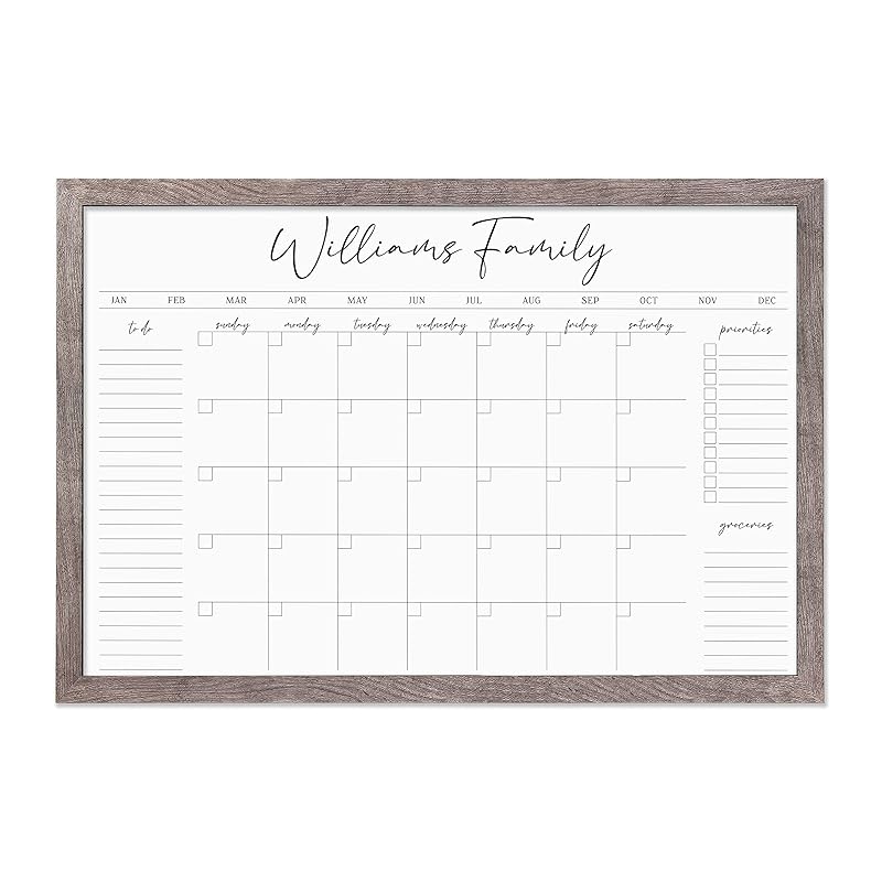 Personalized Dry Erase Wall Calendar with Custom To do list and Notes Organization Sections | Large Whiteboard Calendar (36" W x 24" H, Barnwood Frame)
