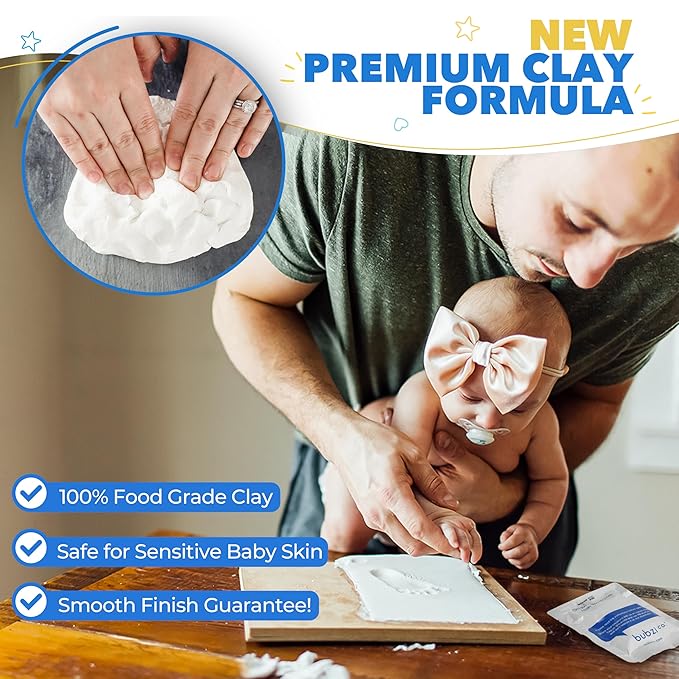 Baby Footprint and Hand Print Kit - Keepsake Frame, Nursery Picture Frames, New Mom Gifts, Newborn Essentials, Baby Shower Gifts (Cool Gray)