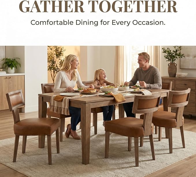 HNY Mid Century Modern Dining Chairs Set of 6, Farmhouse PU Leather Upholstered - Image 3