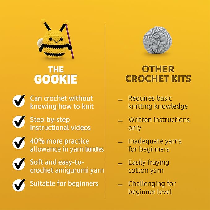 THE GOOKIE Amigurumi Crochet Kit for Beginners – DIY Crochet Kit with Yarn, Hook, Eyes & Stuffing – Easy Starter Set with Video Tutorials – Cute Plush Toy Craft Gift for Kids, Teens & Adults (Cat)