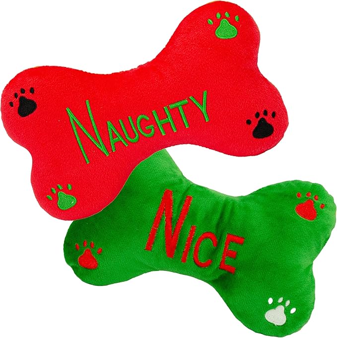 Giftable World Holiday Plush Pet Toy Fun for Christmas Designs with Squeaker Dog Chew Toy (9" Xmas Bones w/Honker & Squeaker)