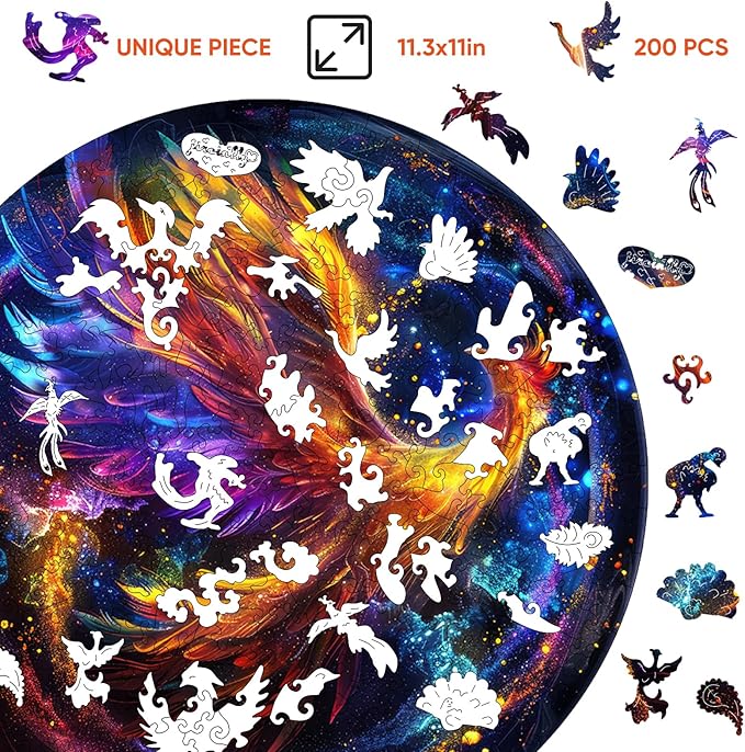 Wooden Puzzles for Adults, Phoenix Puzzle Color Challenge Jigsaw Puzzles 300 Piece, (Royal,16.7in) Thickened Unique Shapes Family Reunion Puzzle, Best Gift for Adults and Kids, Family Game