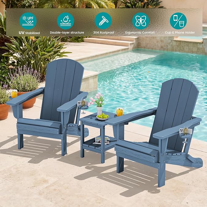 SERWALL Folding Adirondack Chair, HDPE Adirondack Chairs Set of 4, Plastic - Image 6