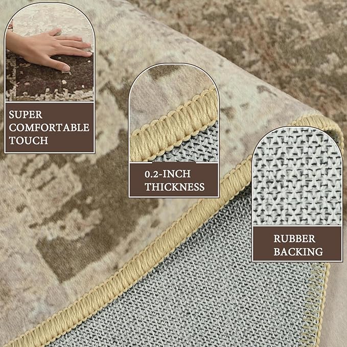 LOCHAS Washable Runner Rugs for Hallway, 2x8 Non Sip Soft Rug for Bedroom Entryway Kitchen Laundry Room, Long Abstract Carpet for Indoor Floor Bedside, Geometric Vintage Home Decor, Pet & kid Friendly