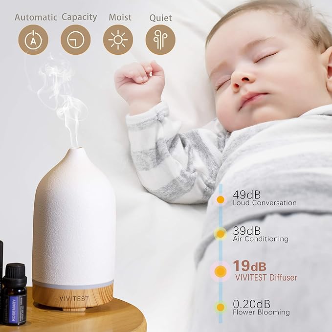 VIVITEST 200ML Ceramic Essential Oil Diffuser,Stone Essential Oil Diffuser,Ultrasonic Aromatherapy Diffusers for Home