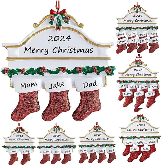 Personalized Christmas Ornaments 2025 Family of 2/3/4/5/6/7/8 Custom Christmas Stocking Ornament with Names Customized Ornaments for Xmas Tree,Family of 3