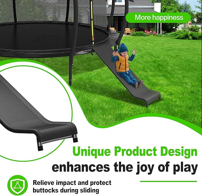 Trampoline Slide, 10FT 12FT 14FT 15FT 16FT Trampoline Universal Outdoor Slides, Trampolines Accessories with Cushioning Effect, Suitable for Kids to Climb Up Slide Down, Safety Slider (Black)
