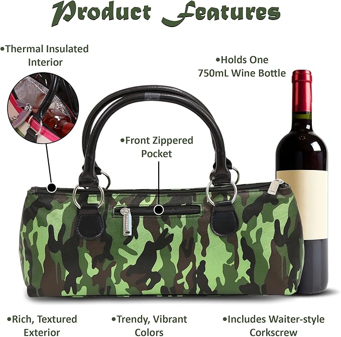 Wine Clutch Bag (Thermal Insulated) Trendy Women's Carry Tote | Holds Red & White 750mL Bottles | Trendy Fashion | Incl. Portable Waiter-Style Corkscrew