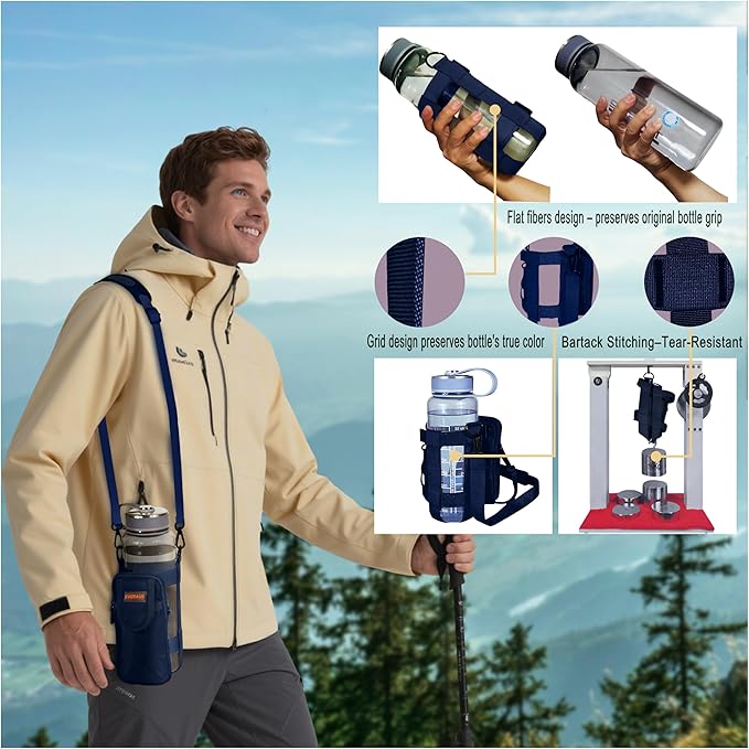 Water Bottle Holder with Strap, Shoulder & Hand Bottle Holder with Phone Pocket – Fits 32-64 oz Sports Bottles & 20-40 oz Insulated Bottles – Durable Sling Bag for Walking, Hiking, Gym