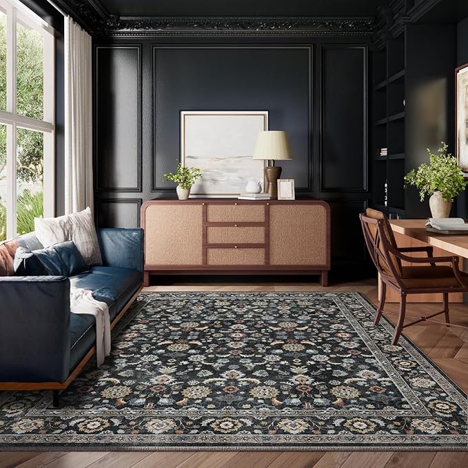 Washable Area Rugs for Living Room: 8x10 Bedroom Rug Vintage Boho Area Rug Stain Resistant Non Slip Low Pile Lightweight Soft Carpets for Living Room Dining Room Kitchen Nursery Kids Room Farmhouse