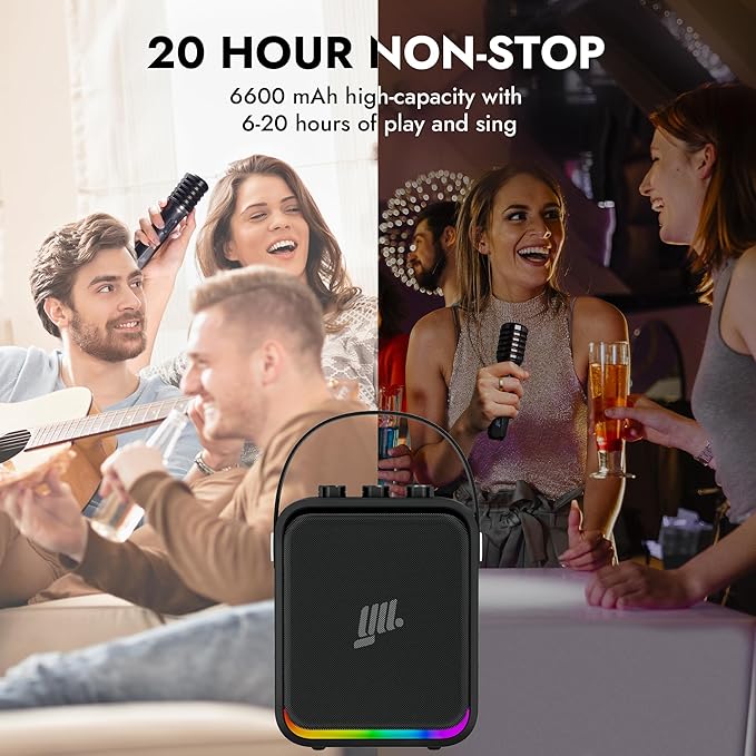YLL Portable Bluetooth Karaoke Machine: 60W Powerful Speaker with 2 Wireless Microphones, Lightweight with Shoulder Strap, Perfect for Adults & Kids, Home & Outdoor Party