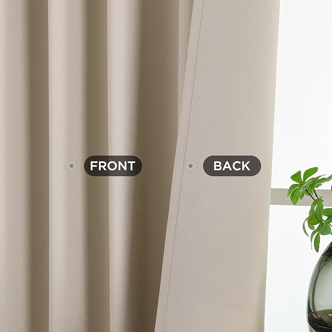 Joydeco 90 Inch Blackout Curtains for Bedroom, Thermal Insulated Black Out Curtains 2 Panels Set, Room Darkening Drapes for Living Room Window Rod Pocket Back Tab (W37 x L90 Inch, Light Beige)