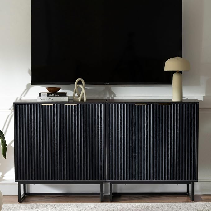 EYYTHUNG Fluted Storage Cabinet Sideboard Buffet Cabinet, Modern Accent Cabinets - Image 7