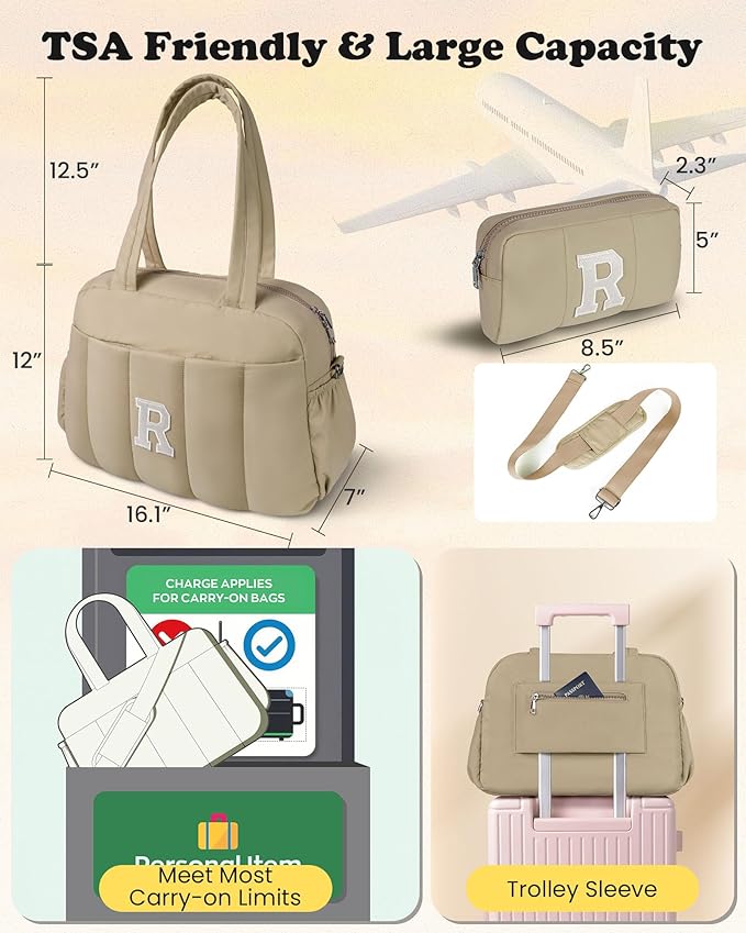 Birthday Gifts for Women-Monogram Duffle Bag, Weekender Bags for Women，Overnight Bag with Wet Pocket，Lightweight Travel Bags Personalized Gym Tote with Makeup Pouch