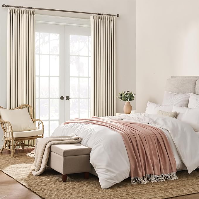 KEQIAOSUOCAI 100 Inch Extra Wide Pleated Curtains for Sliding Patio Door Large Windows 84 Long Room Divider Thermal Drapes for Living Room Accordion Door Curtain with Hooks W100 x L84, Ivory Beige