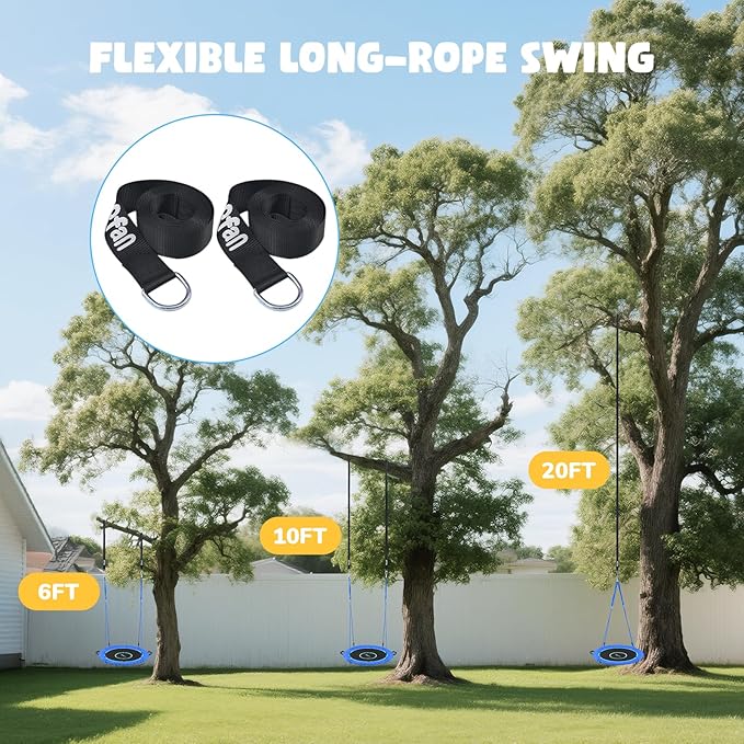 Hapfan 40" Saucer Tree Swing for Kids and Adults, Disc Round Swing for Kids Outdoor with Swivel, UV-Resistant Textilene Fabric, 700 lb Weight Capacity, 9.8 FT Hanging Straps, 2-Year Warranty (Blue)