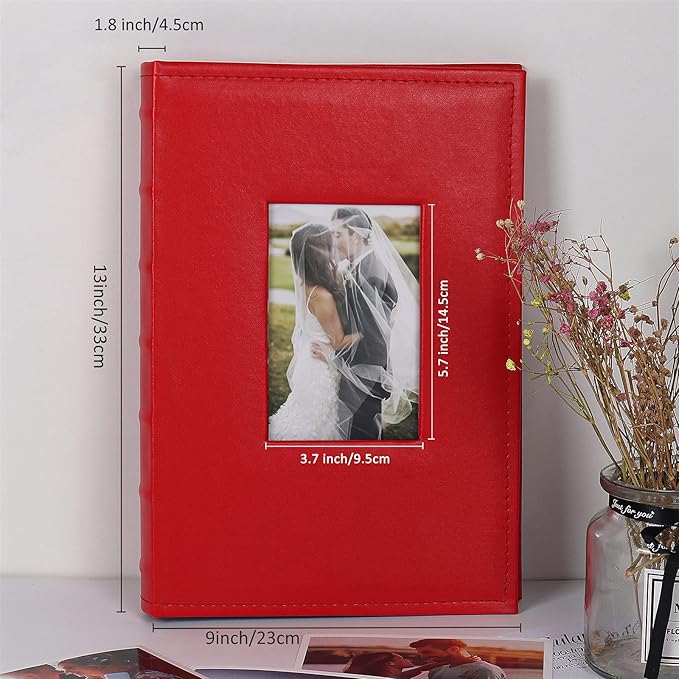 RECUTMS Picture Albums 4x6 Leather Cover 300 Photo Sleeves Photo Albums Book 3 Per Pages Horizontal Photo Picture Wedding Anniversary Picture Book(Red)