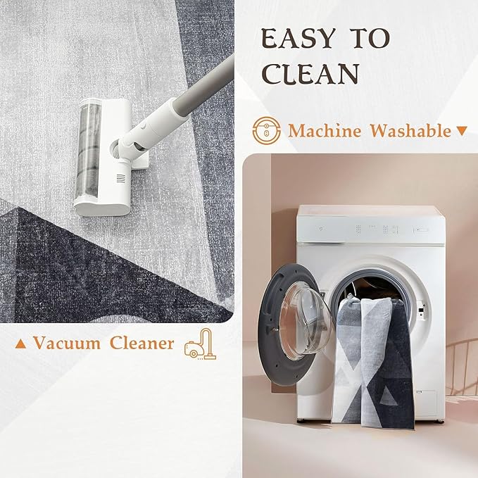 HOMFINE Washable Modern Area Rug - Geometric Style 6x9 Rugs for Living Room, Bedroom, Machine Washable Rug Soft Non Slip Non Shedding Area Rug - Grey, 6'x9'