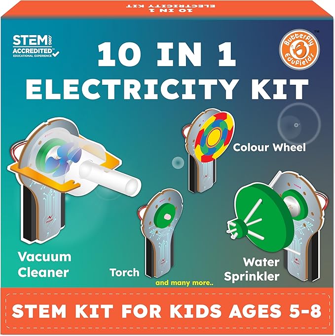 Butterfly EduFields STEM Kit 10-in-1 Science Experiments & Projects for Kids Ages 5-12 | Engineering Building Toy, Electronic Motor Robot Craft for Boys & Girls, Outdoor Summer Gift