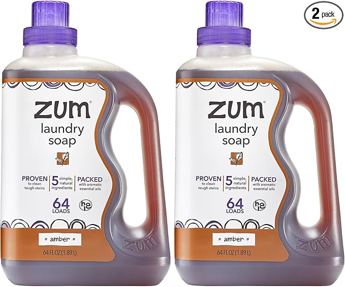 Indigo Wild Zum Clean Laundry Soap - Plant-Based Liquid Laundry Soap - Contains Baking Soda, Essential Oils & Saponified Coconut Oil - Amber - 64 fl oz (2 Pack)