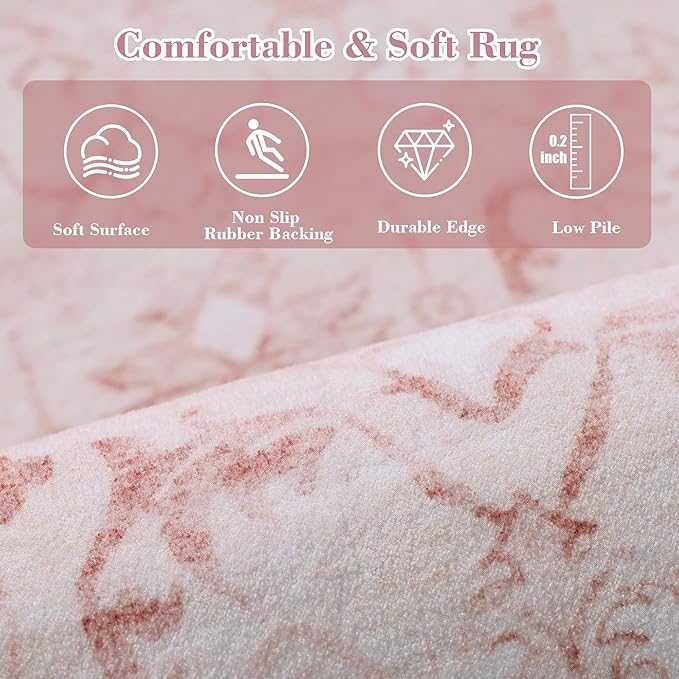 Deerly Pink Area Rugs 9x12 for Living Room Soft Non-Slip, Large Bedroom Rug Vintage Dining Room Rug Tribal Farmhouse Carpet for Dining Room Office Green