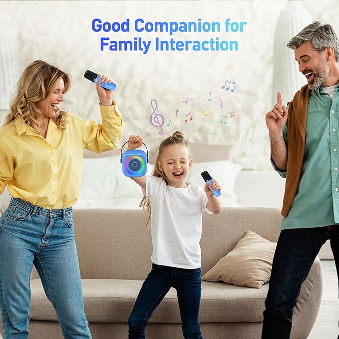 Mini Karaoke Machine for Kids Adults: Portable Bluetooth Karaoke Speaker with 2 Wireless Microphones, Karaoke Gifts for Girls Boys Ages 4-12+ Years Old Christmas Birthday Home Party(Navy Blue)
