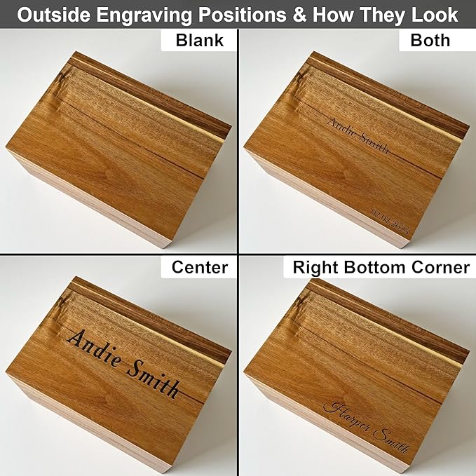 Wooden Keepsake Box Large - Personalized Memory Box, Acacia Wood Chest with Lid, Engraved Hidden Message, Decorative Memorabilia Boxes for Love Letters, Wedding Photos, Rustic Storage, 11x8x4.75 in