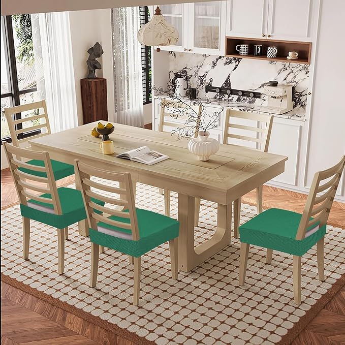 Smiry Waterproof Seat Covers for Dining Room Chairs Set of 6, Stretch Jacquard - Image 8